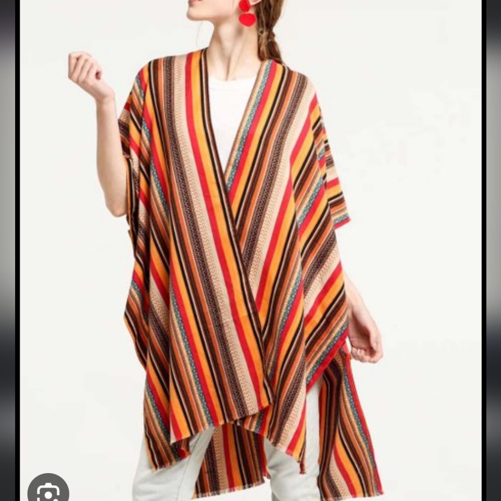 Spring Shawl Strips Kollie More orange and brown stripe spring Kimonoorange